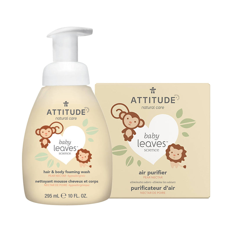 ATTITUDE baby leaves™ bundle : 2-in-1 Hair and Body Foaming Wash and the Air Purifier Pear nectar BDL-16632+15212_en?_main?